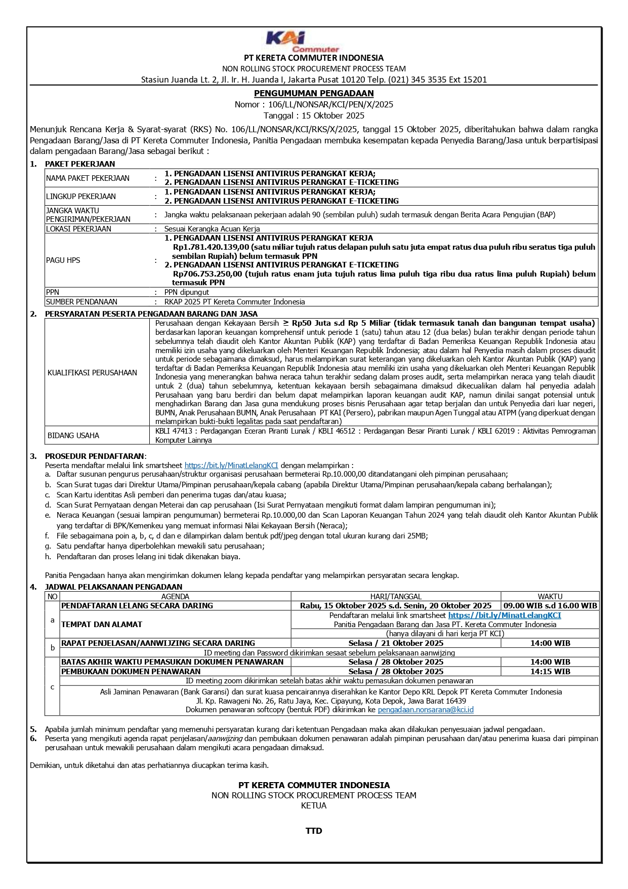 2 pengumuman 106 pengadaan lisensi antivirus perangkat kerja dan perangkat e ticketing rev page 0001